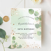 Birthday eucalyptus glitter greenage modern uitnodiging briefkaart