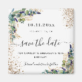 Birthday eucalyptus gold glitter save the date magneet (Voorkant)