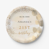 Birthday eucalyptus golden glitter monogram papieren bordje (Voorkant)