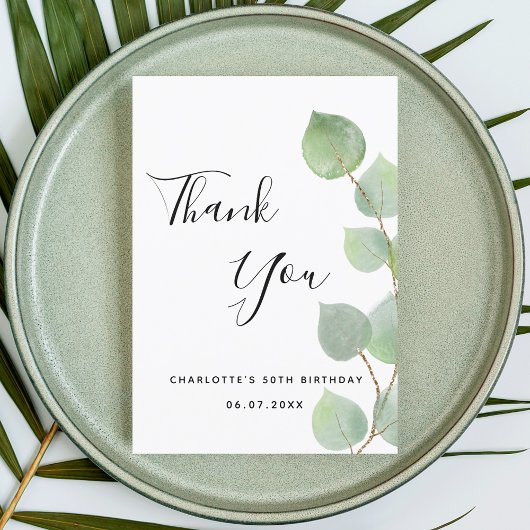 Birthday eucalyptus greenery bedankt briefkaart