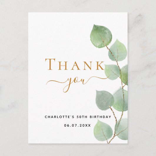 Birthday eucalyptus greenery bedankt briefkaart (Voorkant)