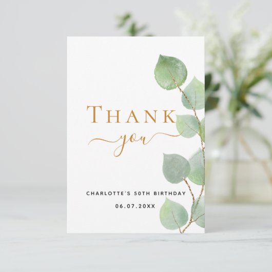 Birthday eucalyptus greenery elegant bedankkaart (Staand voorkant)