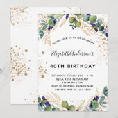 Birthday eucalyptus greenery elegant kaart (Voorkant / Achterkant)