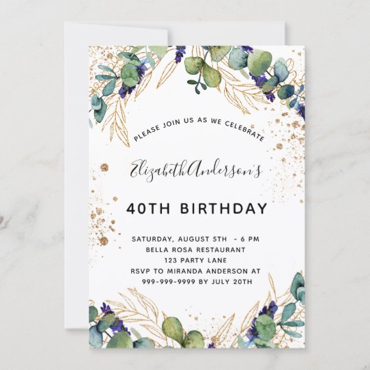 Birthday eucalyptus greenery elegant kaart (Voorkant)