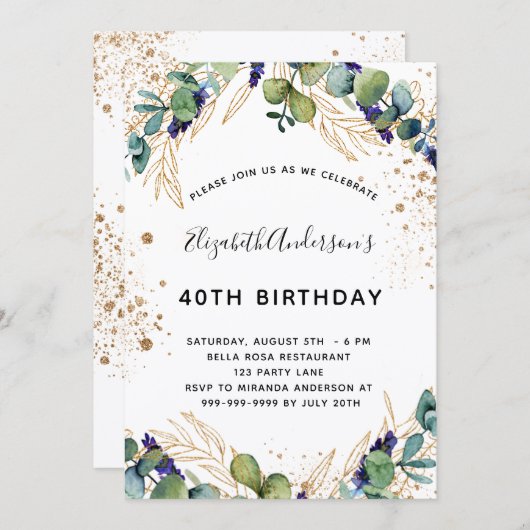 Birthday eucalyptus greenery elegant kaart (Voorkant / Achterkant)