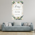 Birthday eucalyptus greenery elegant monogram spandoek<br><div class="desc">Voor een elegante 21ste (of om het even welke leeftijd) verjaardagsfeestje. Een witte achtergrond. Gedecorbeerd met groene waterkleurde eucalyptusbladeren,  sprigs,  groen,  faux goudbladeren en gouden glittervlekken. Personaliseer en voeg de naam en een datum toe. Zwarte en gouden letters. Perfect zowel als welkome banner als partijwanddecodering.</div>