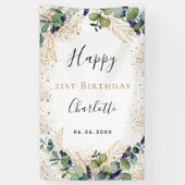Birthday eucalyptus greenery elegant monogram spandoek (Verticaal)