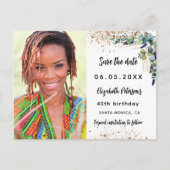 Birthday eucalyptus greenery foto slaat de datum o aankondigingskaart (Voorkant)