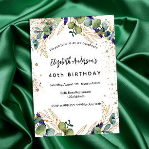 Birthday eucalyptus greenery glitter gold luxe kaart