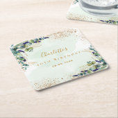 Birthday eucalyptus greenery glitter monogram kartonnen onderzetters (Schuin)