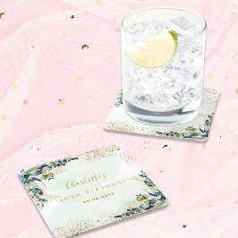 Birthday eucalyptus greenery glitter monogram kartonnen onderzetters