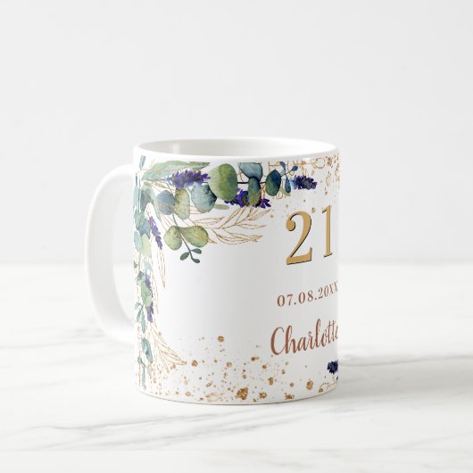 Birthday eucalyptus greenery glitter monogram koffiemok (Voorkant links)