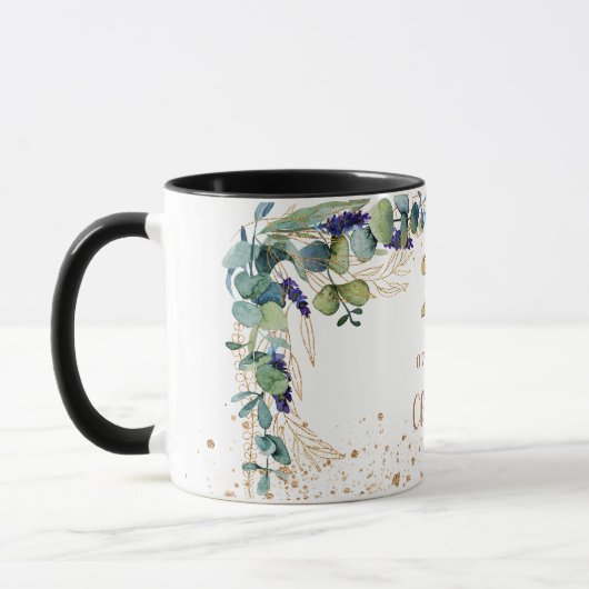 Birthday eucalyptus greenery glitter monogram mok (Links)