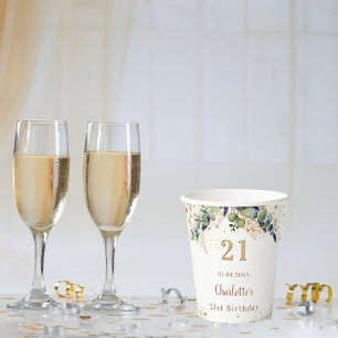 Birthday eucalyptus greenery glitter monogram papieren bekers