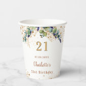 Birthday eucalyptus greenery glitter monogram papieren bekers (Voorkant)