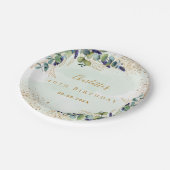 Birthday eucalyptus greenery glitter monogram papieren bordje (Gekanteld)