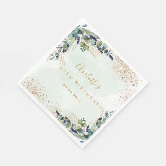 Birthday eucalyptus greenery glitter monogram servet (Hoek)