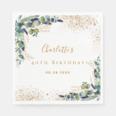 Birthday eucalyptus greenery glitter monogram servet (Voorkant)