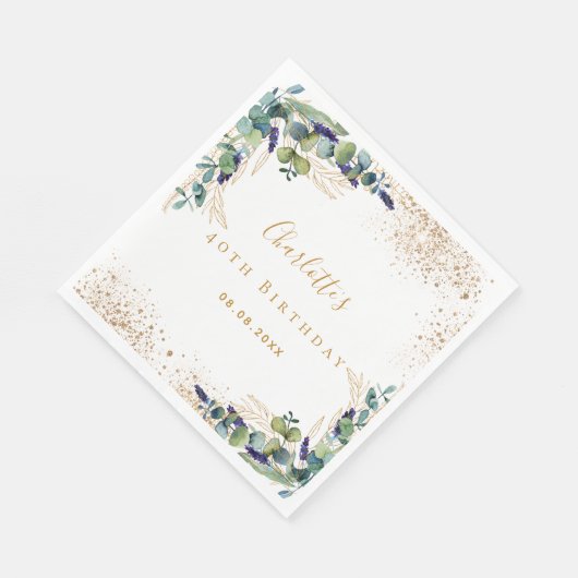 Birthday eucalyptus greenery glitter monogram servet (Hoek)