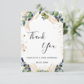 Birthday eucalyptus greenery glitter script bedankkaart (Staand voorkant)