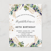 Birthday eucalyptus greenery glitter-uitnodiging briefkaart (Voorkant)