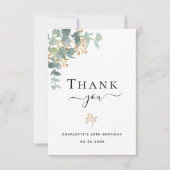 Birthday eucalyptus greenery Gold elegant script Bedankkaart (Voorkant)