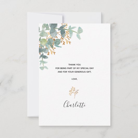 Birthday eucalyptus greenery Gold elegant script Bedankkaart (Achterkant)
