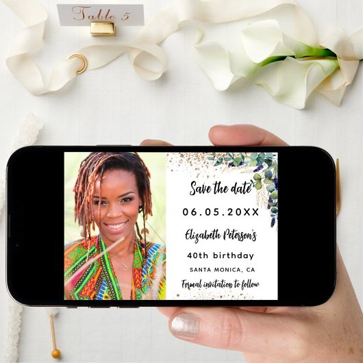 Birthday eucalyptus greenery Gold foto Save The Date