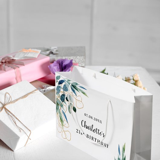 Birthday eucalyptus greenery Gold monogram Groot Cadeauzakje