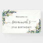 Birthday eucalyptus greenery Gold monogram Spandoek (Horizontaal)