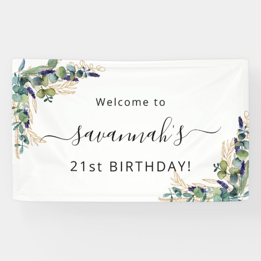 Birthday eucalyptus greenery Gold monogram Spandoek (Horizontaal)