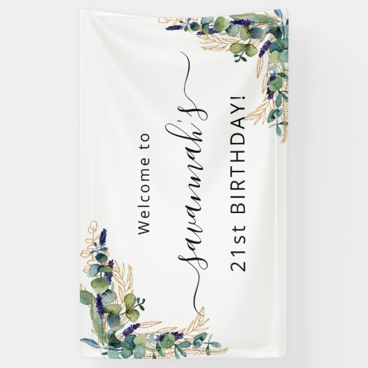 Birthday eucalyptus greenery Gold monogram Spandoek (Verticaal)