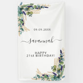 Birthday eucalyptus greenery Gold monogram Spandoek (Verticaal)