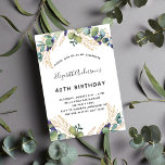 Birthday eucalyptus greenery luxe<br><div class="desc">Voor een 40e (of om het even welke leeftijd) verjaardagsfeestje. Een witte achtergrond met eucalyptusgroen en gouden bladeren. Pas uw namen en trouwgegevens aan en voeg deze toe. Zwarte en gouden gekleurde letters.</div>