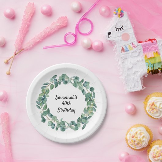 Birthday eucalyptus greenery met grote benaming el papieren bordje (Feest)