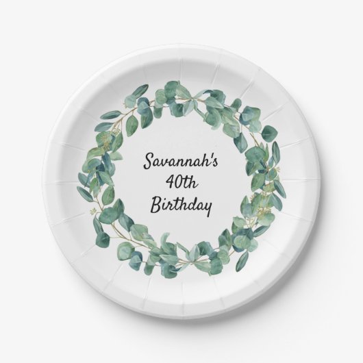 Birthday eucalyptus greenery met grote benaming el papieren bordje (Voorkant)