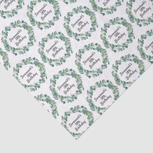 Birthday eucalyptus greenery met het grote naamscr tissuepapier (Detail)