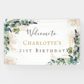 Birthday eucalyptus greenery modern welkom spandoek (Horizontaal)