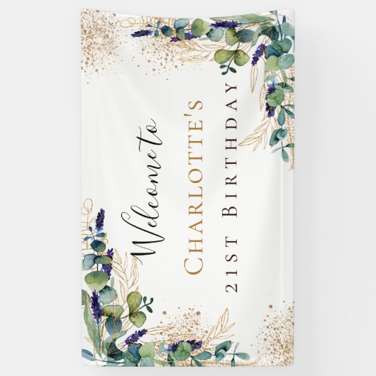 Birthday eucalyptus greenery modern welkom spandoek (Verticaal)