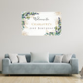 Birthday eucalyptus greenery modern welkom spandoek