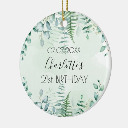 Birthday eucalyptus greenery name elegant keramisch ornament (Links)