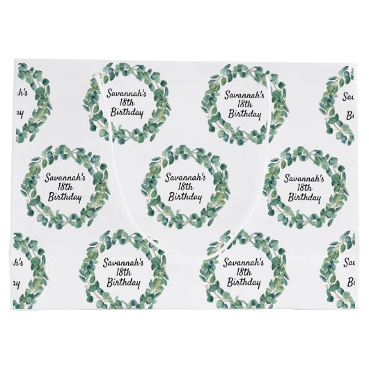 Birthday eucalyptus greenery name script groot cadeauzakje (Achterkant)