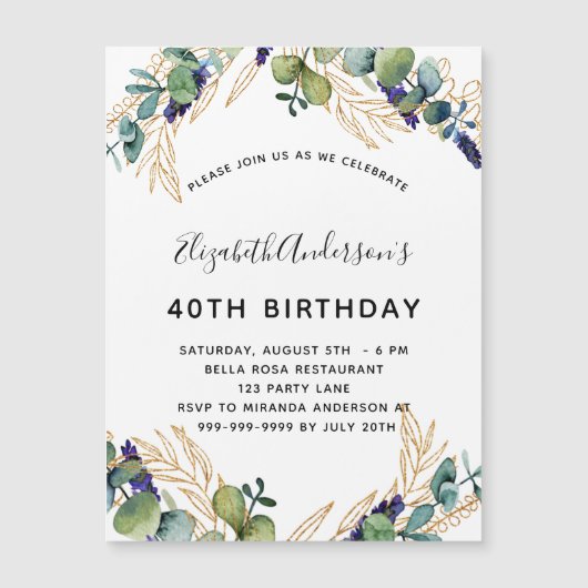 Birthday eucalyptus greenery nodigmagnet (Voorkant)