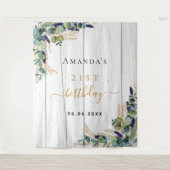 Birthday eucalyptus greenery rustige houtnaam wandkleed (Voorkant)