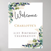 Birthday eucalyptus greenery welkomstscript poster (Voorkant)