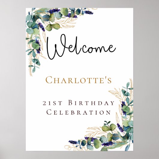 Birthday eucalyptus greenery welkomstscript poster (Voorkant)
