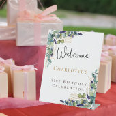 Birthday eucalyptus greenery welkomstscript reclamebord met voetstuk