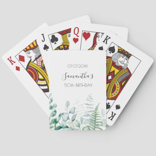 Birthday eucalyptus greenery woodland ferns name pokerkaarten (Achterkant)
