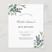 Birthday eucalyptus lavender budget uitnodiging flyer (Voorkant)