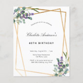 Birthday eucalyptus lavender geo budget uitnodigin flyer (Voorkant)